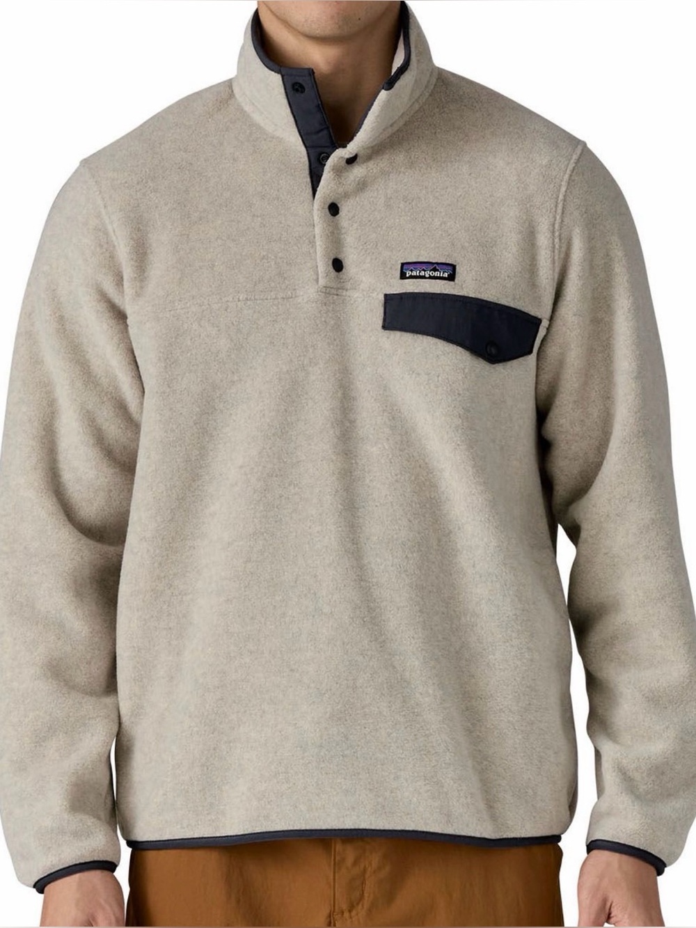 Patagonia Men’s Pullover Fleece - Light Beige with Black Trim